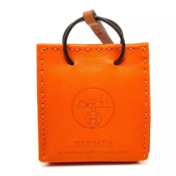 UNUSED HERMES Shopper charm Sac Orange strap charm Anyo Miro / Swift Orange - Picture 10 of 11